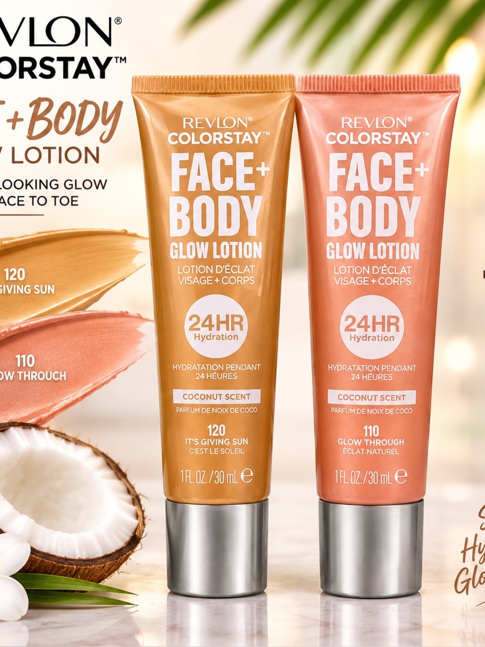 Revlon ColorStay Face + Body Glow Lotion - Peach & Bronze Lot of 2